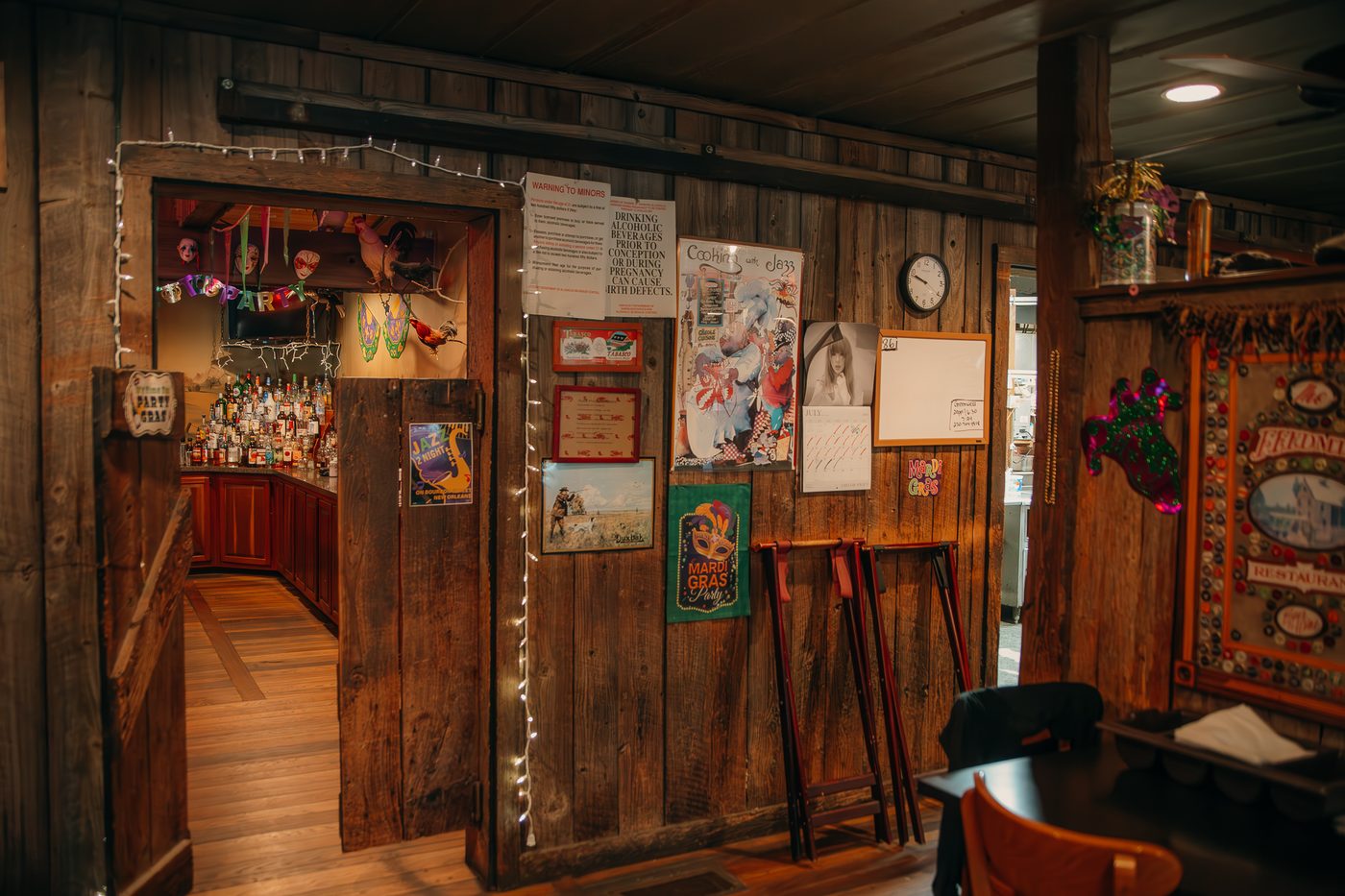Mardi Gras decorations in a private dining room